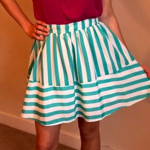Green and White Striped Skirt